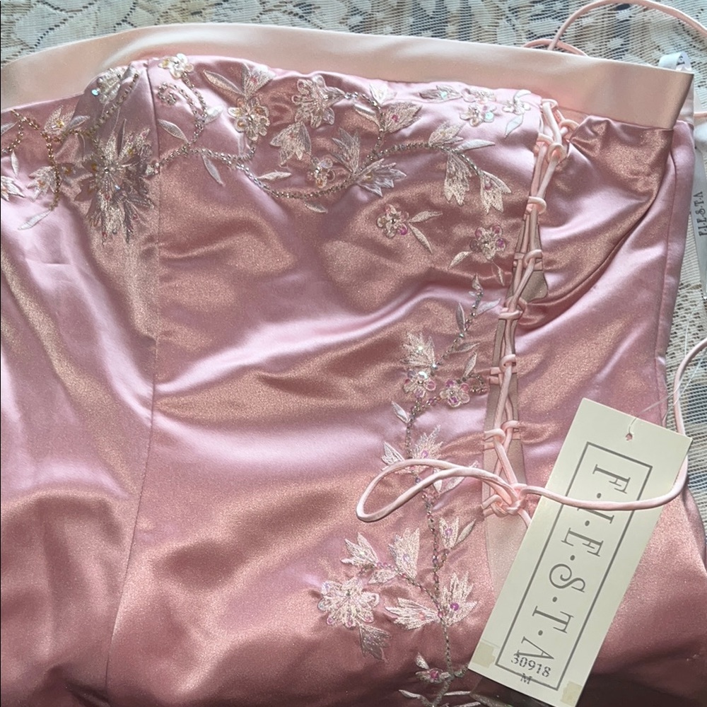 Fiesta Pink Satin Chemise with Floral Embellishments